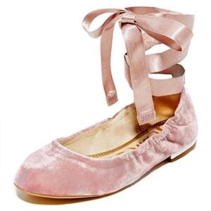 SAM EDELMAN Fallon Ribbon Tie Velvet Ballet Flats In Pink Mauve size 10